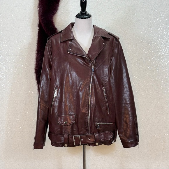 Azalea Wang Aurelia Faux Leather Moto Jacket XL Burgundy Faux Fur Collar NWT - Picture 11 of 16